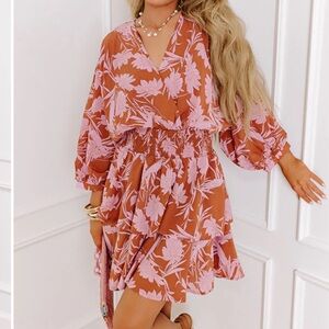 NWT Entro Floral Dress in Mauve and Brown size large